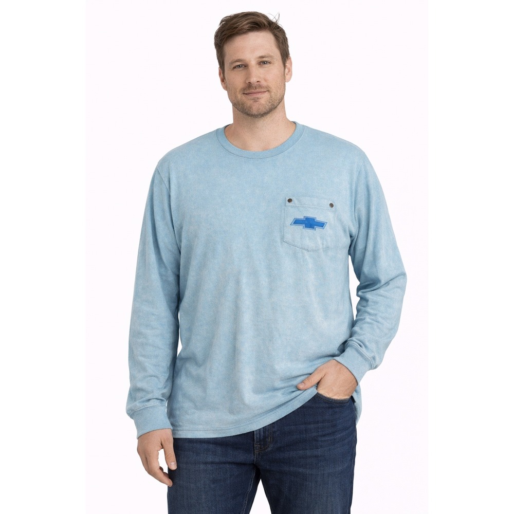 GM Chevrolet Camaro Long Sleeve Shirt Mens XXL Blue‎ Graphic Pocket Tee Vintage